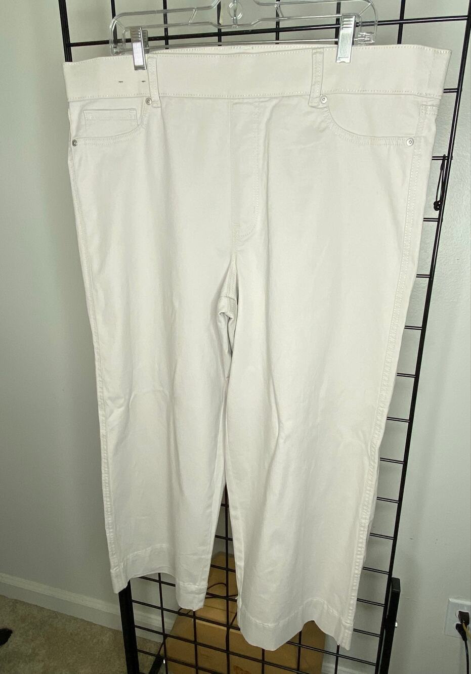 Style & Co Women's 18 Wide Leg Crop Pants Beige Stretch Cotton 25" Inseam